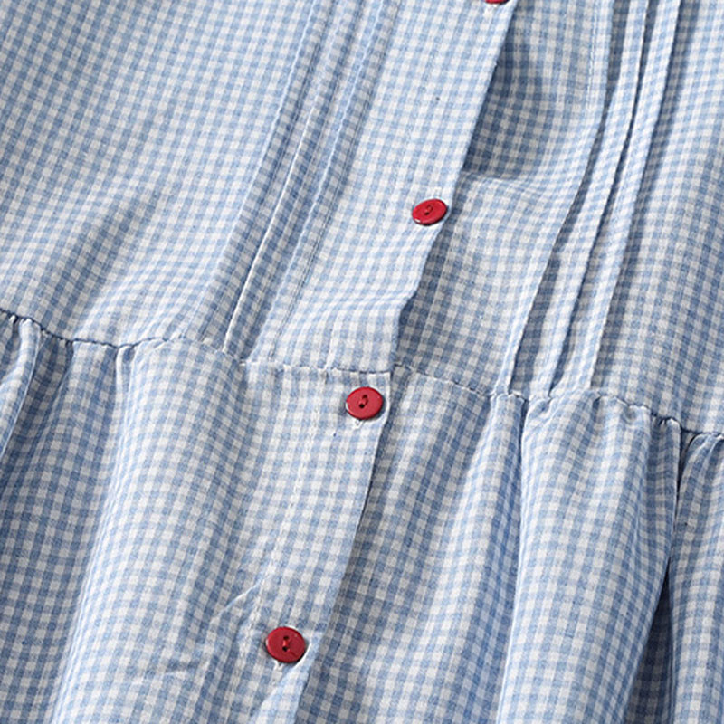 Buddha Stones Casual Plaid Pattern Long Lantern Sleeve Cotton Linen Midi Dress With Pockets - image 3