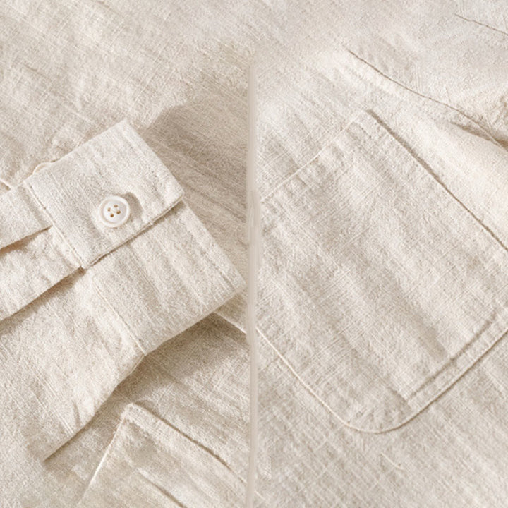 Buddha Stones Commute Men's Plain Buttons Design Cotton Linen Long Sleeve Shirt With Pockets - image 7