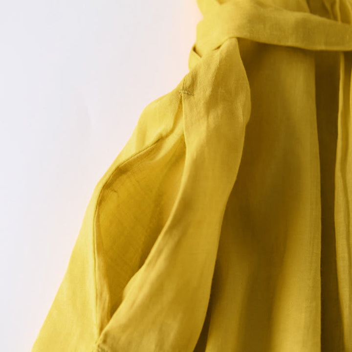 Buddha Stones Casual Lace-up Plain Crew Neck Half Sleeve Midi Dress With Pockets - image 11