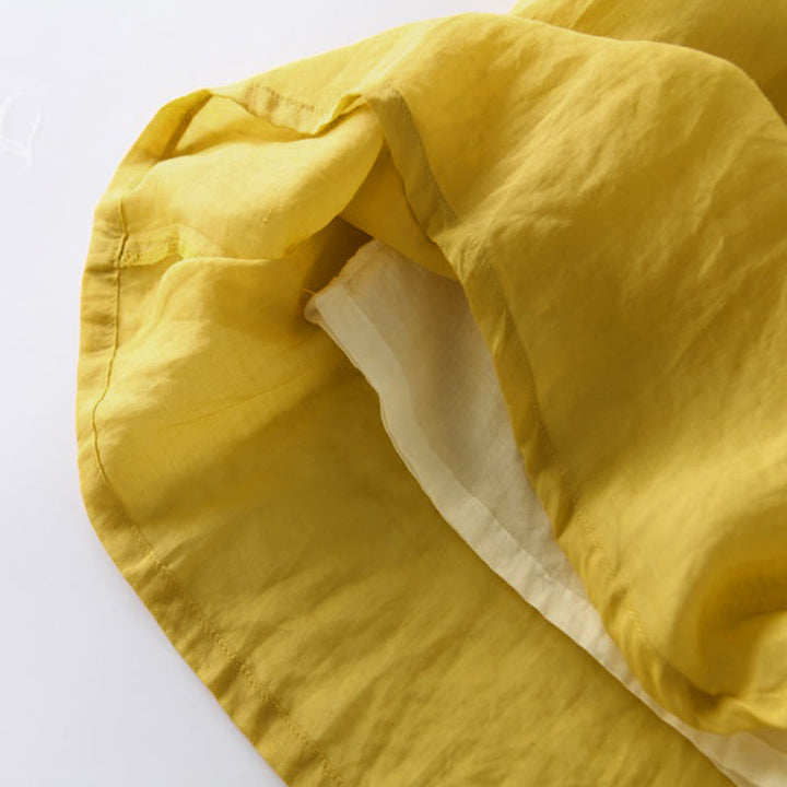 Buddha Stones Casual Lace-up Plain Crew Neck Half Sleeve Midi Dress With Pockets - image 14