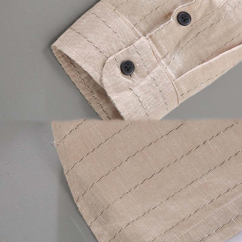 Buddha Stones Daily Tang Suit Men's Striped Pattern Cotton Linen Long Sleeve Shirt - image 8