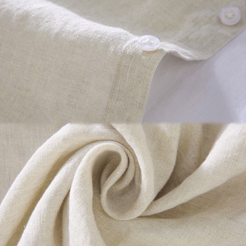 Buddha Stones Spring Men's Casual Pure Color Linen Long Sleeve Shirt With Pocket - image 5