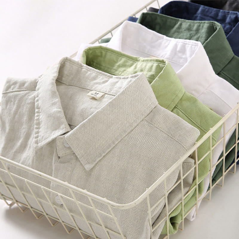 Buddha Stones Spring Men's Casual Pure Color Linen Long Sleeve Shirt With Pocket - image 15