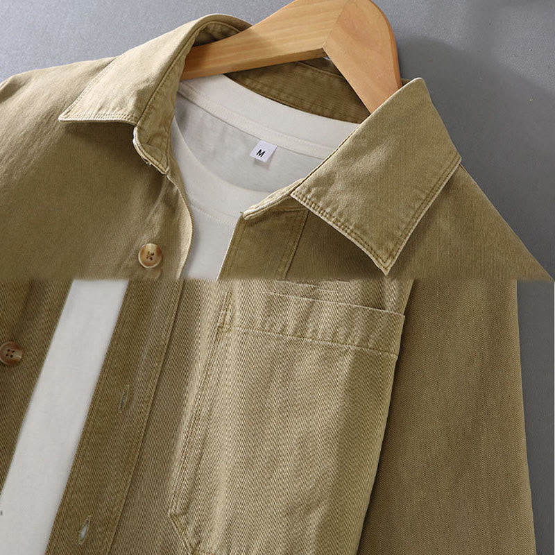 Buddha Stones Men's Pure Color Tassels Hem Design Cotton Long Sleeve Shirt With Pocket - image 3