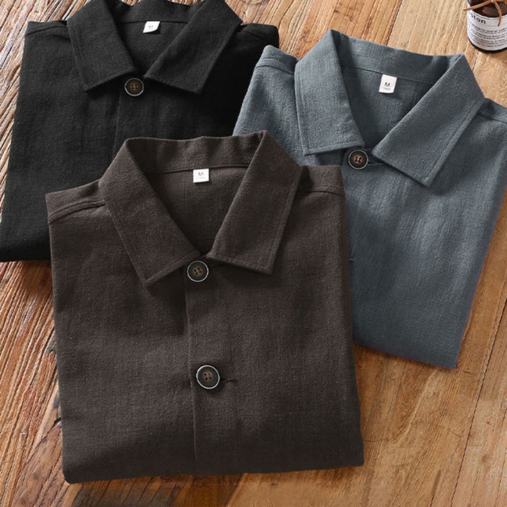 Buddha Stones Commute Plain Long Sleeve Button Lapel  Design Men's Ramie Linen Jacket With Pockets - image 13