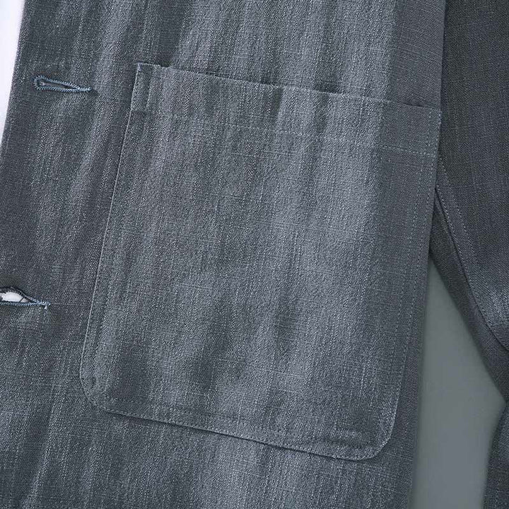 Buddha Stones Commute Plain Long Sleeve Button Lapel  Design Men's Ramie Linen Jacket With Pockets - image 7