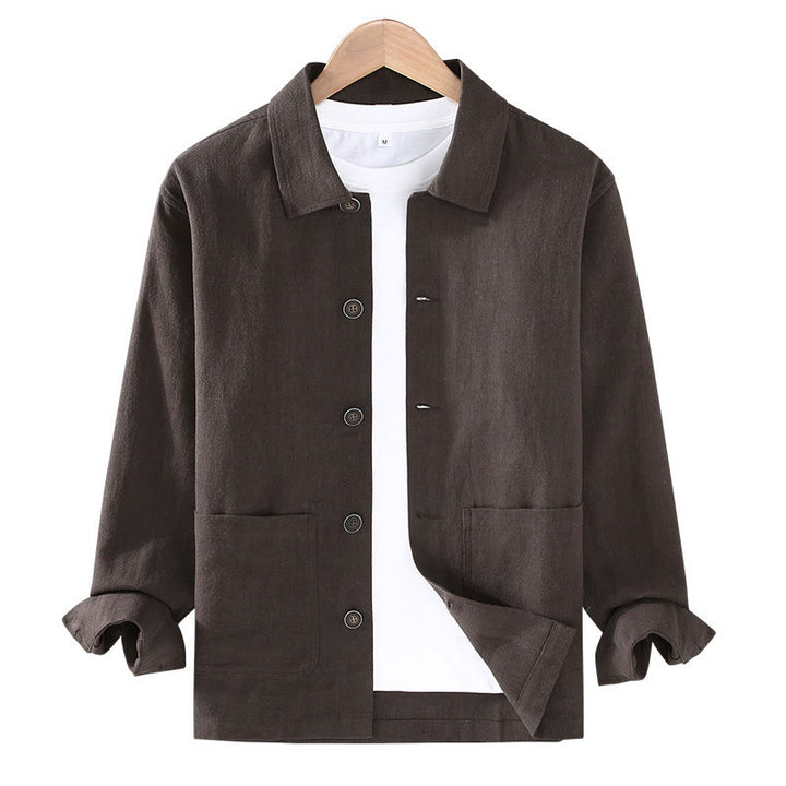 Buddha Stones Commute Plain Long Sleeve Button Lapel  Design Men's Ramie Linen Jacket With Pockets - image 2