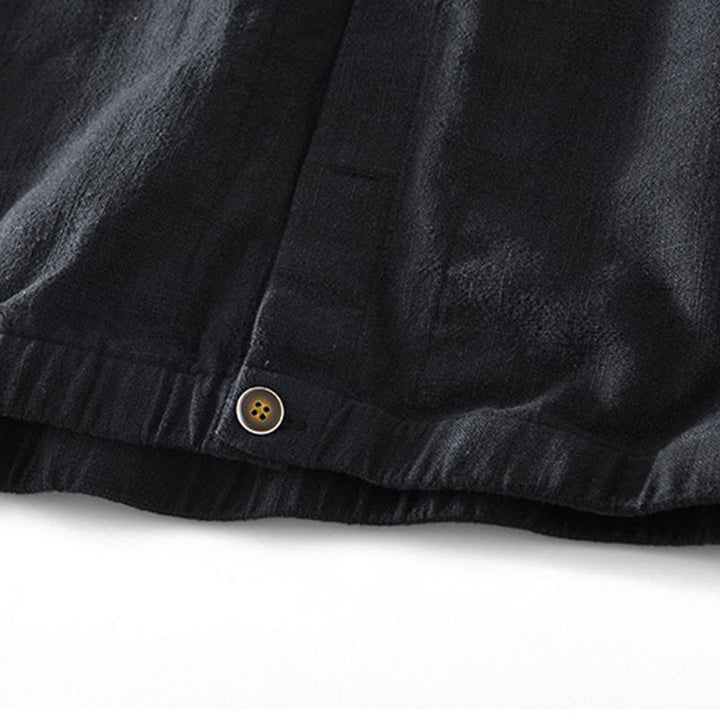 Buddha Stones Commute Plain Simple Buttons Design Men's Long Sleeve Ramie Linen Jacket With Pockets - image 9