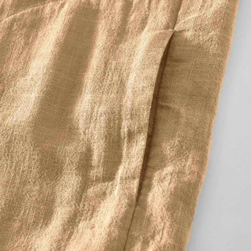 Buddha Stones Commute Plain Simple Buttons Design Men's Long Sleeve Ramie Linen Jacket With Pockets - image 2