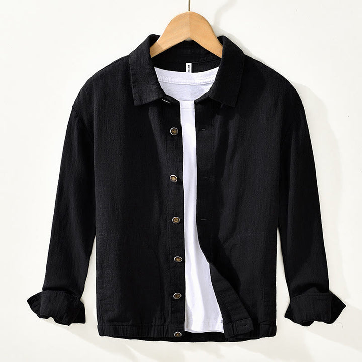 Buddha Stones Commute Plain Simple Buttons Design Men's Long Sleeve Ramie Linen Jacket With Pockets - Black - US/UK/AU42，EU52 (3XL) - image 6