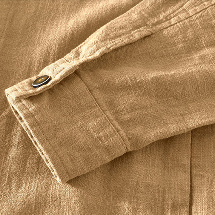 Buddha Stones Commute Plain Simple Buttons Design Men's Long Sleeve Ramie Linen Jacket With Pockets - image 3