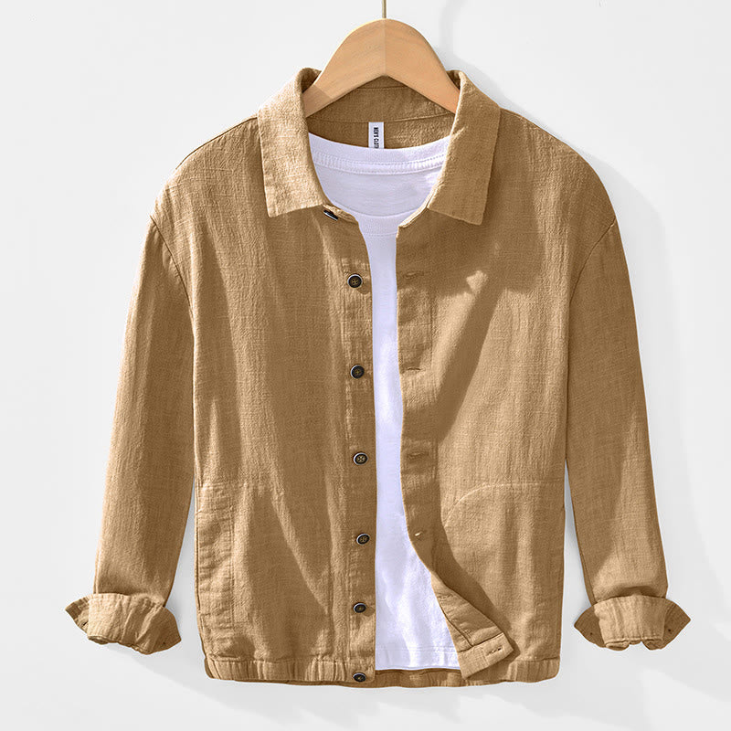 Buddha Stones Commute Plain Simple Buttons Design Men's Long Sleeve Ramie Linen Jacket With Pockets - Goldenrod - US/UK/AU42，EU52 (3XL) - image 1