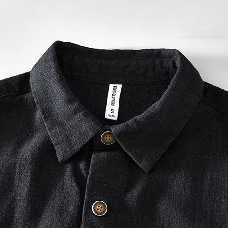 Buddha Stones Commute Plain Simple Buttons Design Men's Long Sleeve Ramie Linen Jacket With Pockets - image 6