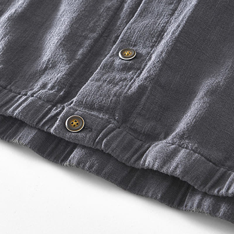 Buddha Stones Commute Plain Simple Buttons Design Men's Long Sleeve Ramie Linen Jacket With Pockets - image 26