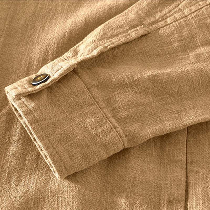 Buddha Stones Commute Plain Simple Buttons Design Men's Long Sleeve Ramie Linen Jacket With Pockets - image 3