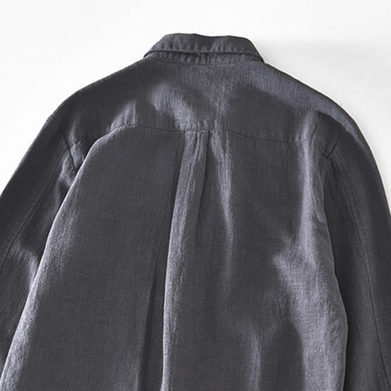 Buddha Stones Commute Plain Simple Buttons Design Men's Long Sleeve Ramie Linen Jacket With Pockets - image 13
