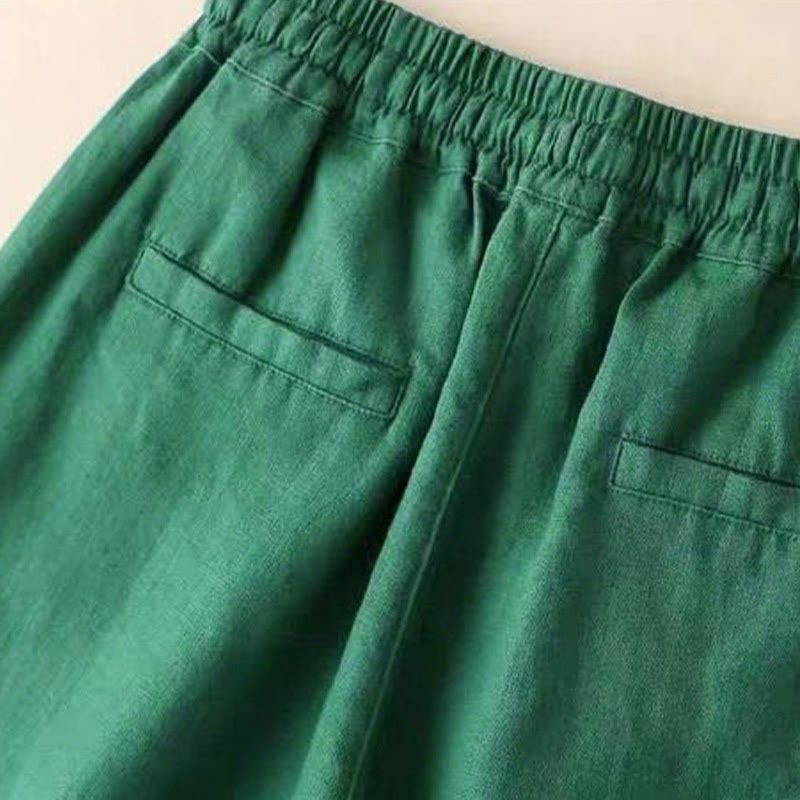 Buddha Stones Casual Cotton Linen High Waist Lace-up Wide Leg Pants With Pockets - image 16