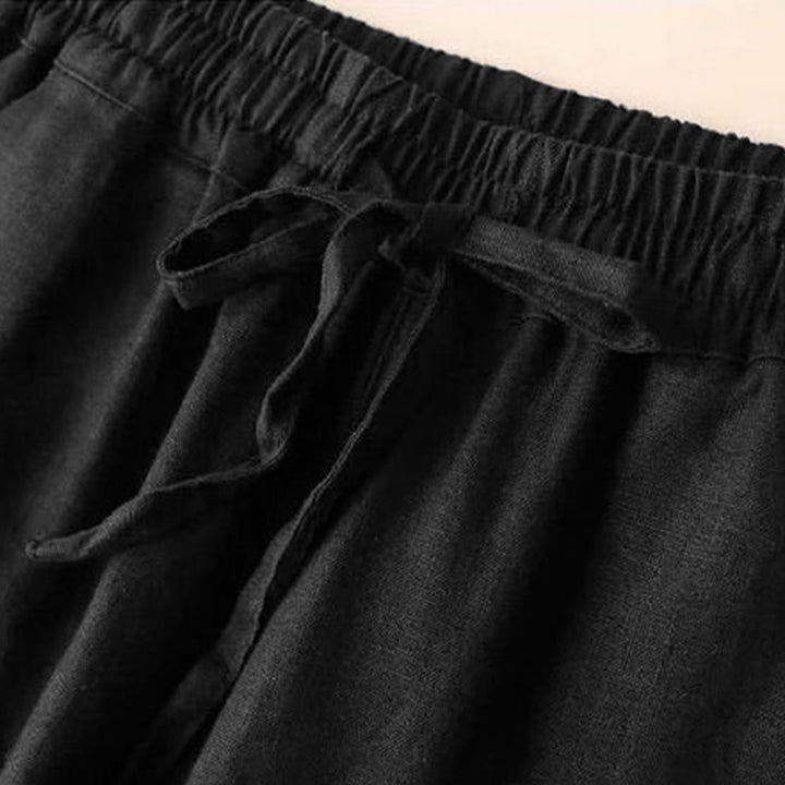 Buddha Stones Casual Cotton Linen High Waist Lace-up Wide Leg Pants With Pockets - image 21