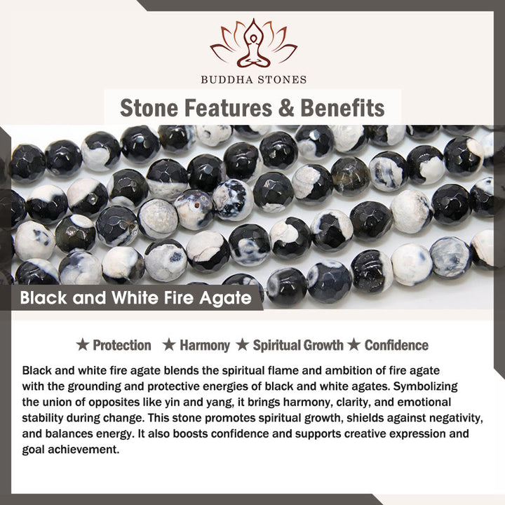 Buddha Stones Black and White Cat Fire Agate Bead Love Bracelet - image 9