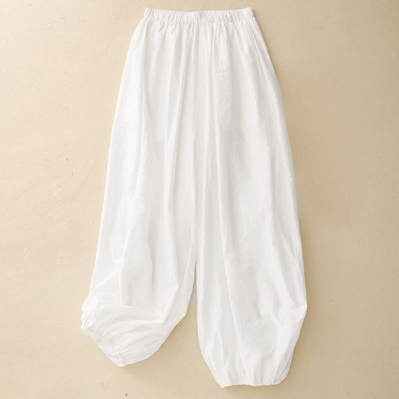 Buddha Stones Casual Simple Design Women's Cotton Harem Pants With Pockets - White - US8-10，UK/AU12-14，EU40-42 (2XL) - image 5