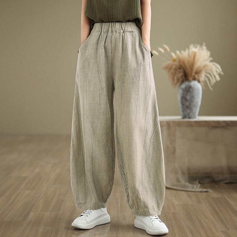 Buddha Stones Casual Plain Women's Cotton Linen Harem Pants With Pockets - image 3