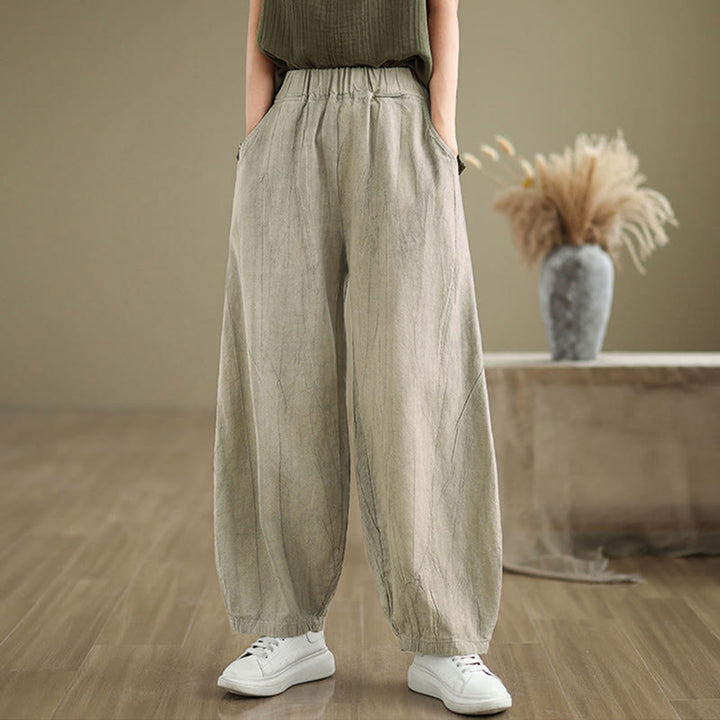 Buddha Stones Casual Plain Women's Cotton Linen Harem Pants With Pockets - image 3