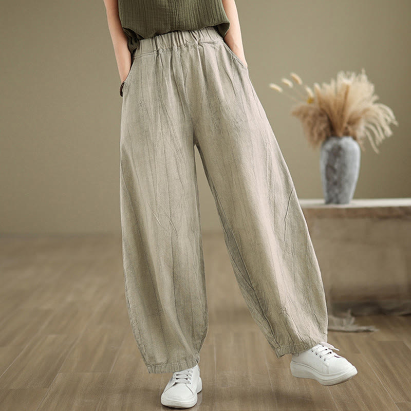 Buddha Stones Casual Plain Women's Cotton Linen Harem Pants With Pockets - image 4