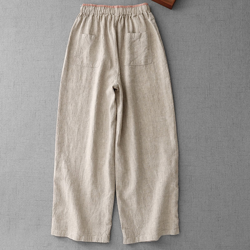 Buddha Stones Casual Daily Drawstring Simple Design Women's Cotton Linen Pants With Pockets - image 1