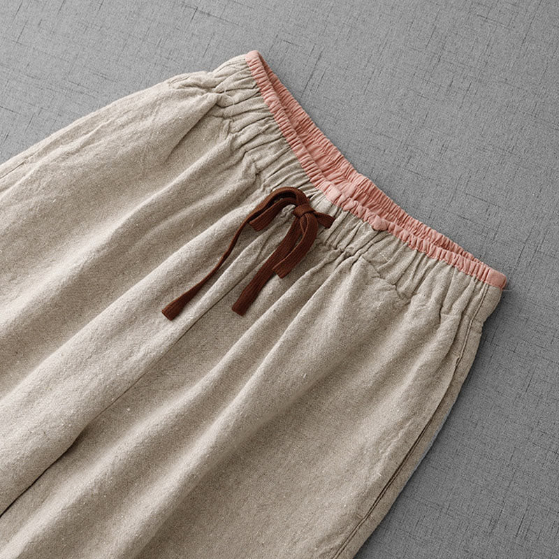 Buddha Stones Casual Daily Drawstring Simple Design Women's Cotton Linen Pants With Pockets - image 3