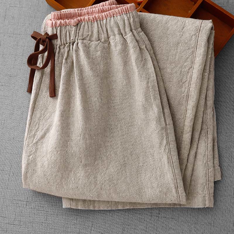 Buddha Stones Casual Daily Drawstring Simple Design Women's Cotton Linen Pants With Pockets - image 4