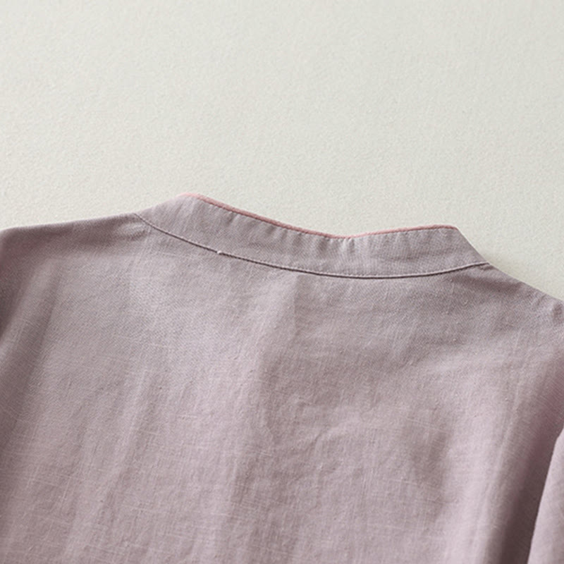 Buddha Stones Plain Slanted Buttons Cotton Linen Women's Shirt - image 5