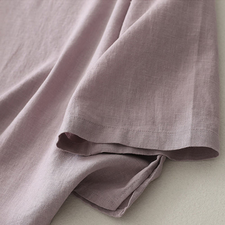 Buddha Stones Plain Slanted Buttons Cotton Linen Women's Shirt - image 4