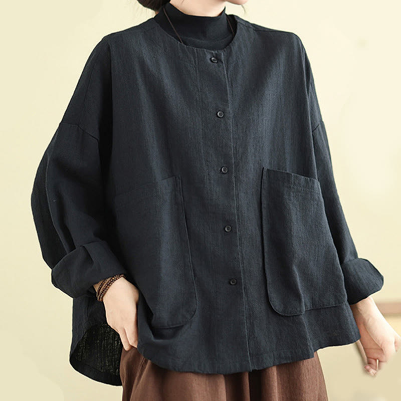 Buddha Stones Plain Design Long Sleeve Women's Cotton Linen Jacket With Pockets - image 16