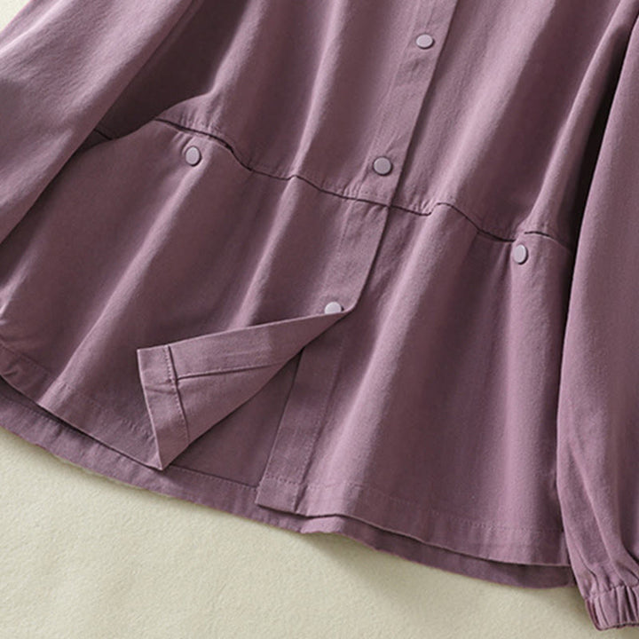 Buddha Stones Plain Button Design Stand Collar Women's Cotton Jacket - image 6