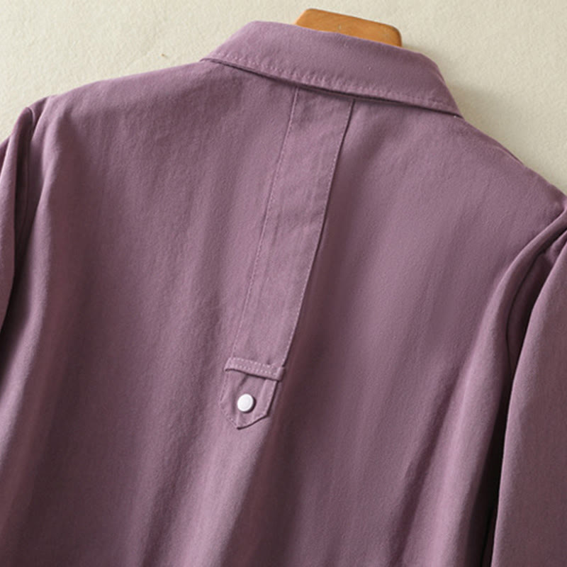 Buddha Stones Plain Button Design Stand Collar Women's Cotton Jacket - image 4