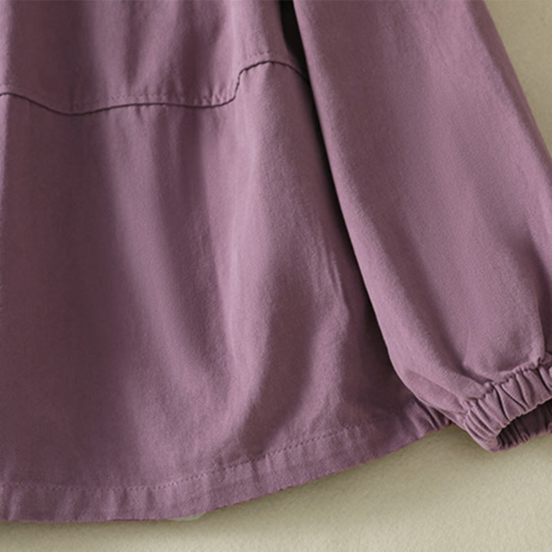 Buddha Stones Plain Button Design Stand Collar Women's Cotton Jacket - image 5