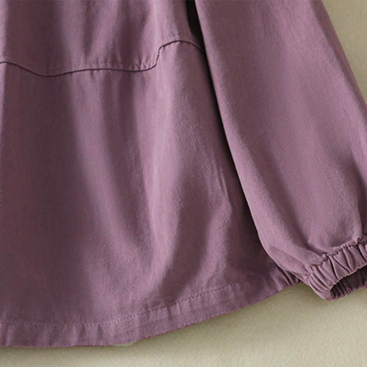 Buddha Stones Plain Button Design Stand Collar Women's Cotton Jacket - image 5