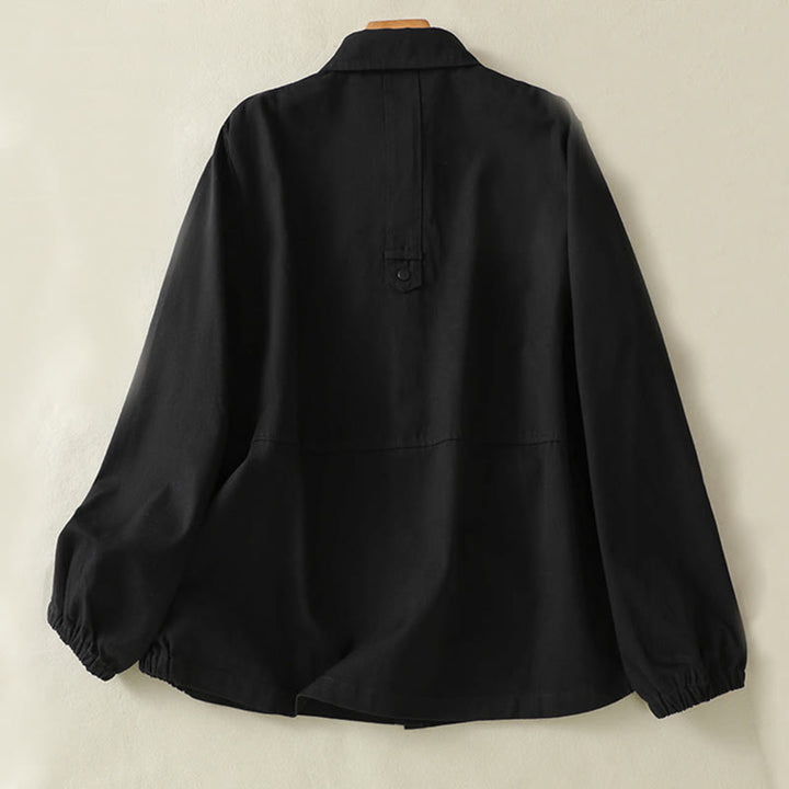 Buddha Stones Plain Button Design Stand Collar Women's Cotton Jacket - image 12
