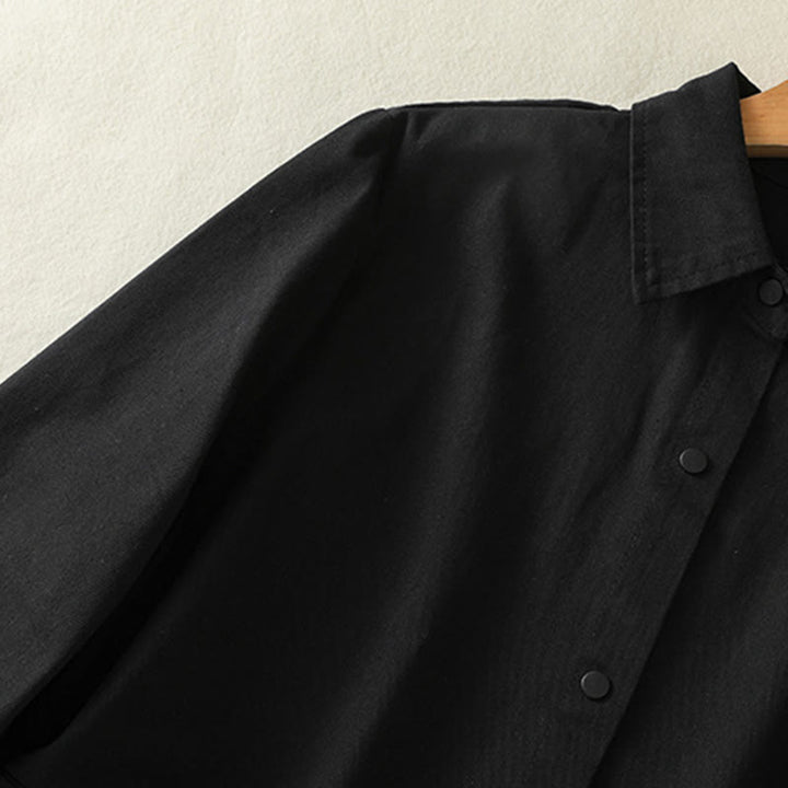 Buddha Stones Plain Button Design Stand Collar Women's Cotton Jacket - image 13