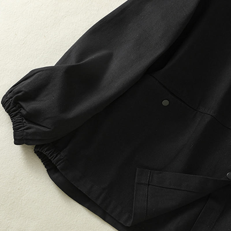 Buddha Stones Plain Button Design Stand Collar Women's Cotton Jacket - image 14