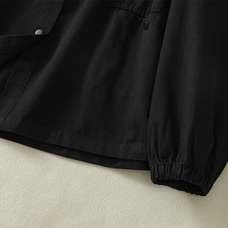 Buddha Stones Plain Button Design Stand Collar Women's Cotton Jacket - image 11