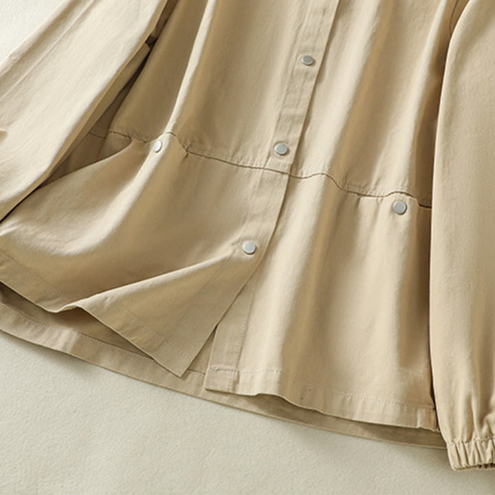 Buddha Stones Plain Button Design Stand Collar Women's Cotton Jacket - image 21