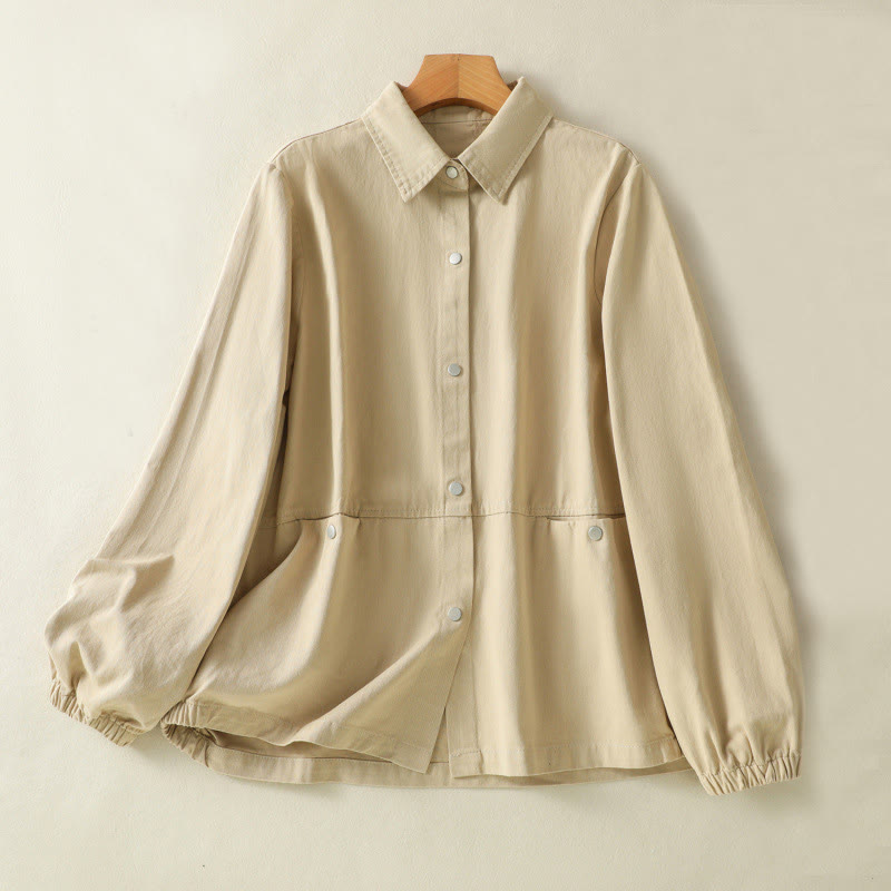 Buddha Stones Plain Button Design Stand Collar Women's Cotton Jacket - LemonChiffon - US14，UK/AU18，EU46 (2XL) - image 17