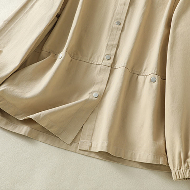 Buddha Stones Plain Button Design Stand Collar Women's Cotton Jacket - image 22