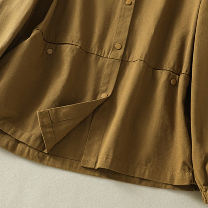 Buddha Stones Plain Button Design Stand Collar Women's Cotton Jacket - image 33