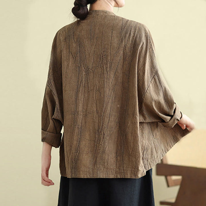 Buddha Stones Plain Long Sleeve Women's Cotton Linen Jacket With Pockets - image 1