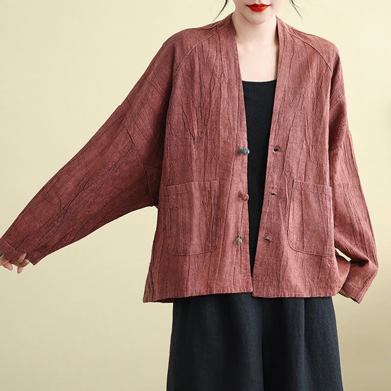 Buddha Stones Plain Long Sleeve Women's Cotton Linen Jacket With Pockets - image 9
