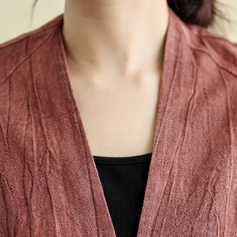 Buddha Stones Plain Long Sleeve Women's Cotton Linen Jacket With Pockets - image 16