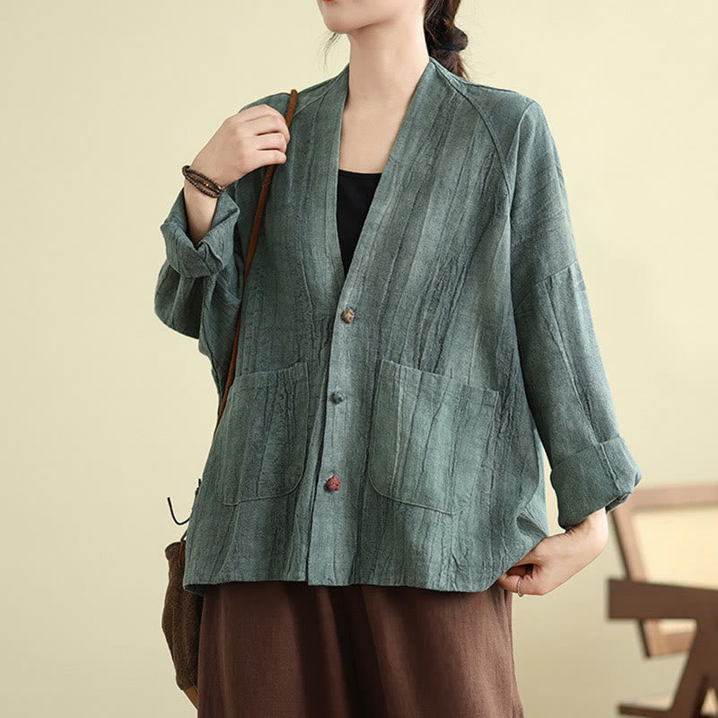 Buddha Stones Plain Long Sleeve Women's Cotton Linen Jacket With Pockets - CadetBlue - US14，UK/AU18，EU46 (2XL) - image 18