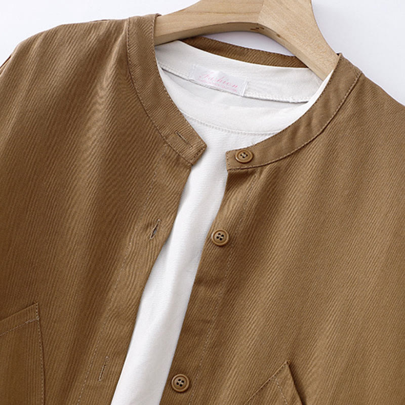 Buddha Stones Solid Color Long Sleeve Women's Cotton Jacket With Pockets - image 2